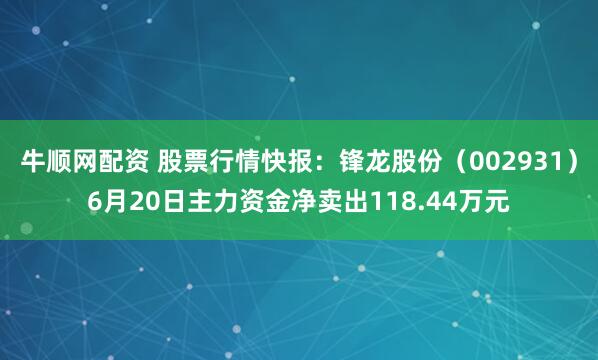 牛顺网配资 股票行情快报：锋龙股份（002931）6月20日主力资金净卖出118.44万元