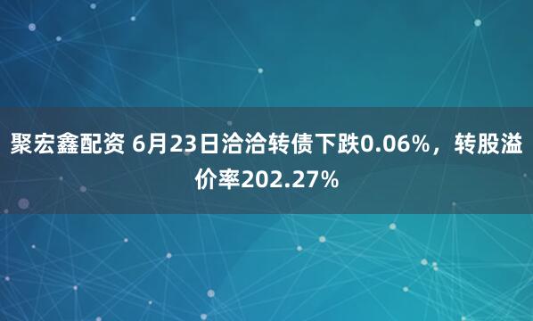 聚宏鑫配资 6月23日洽洽转债下跌0.06%，转股溢价率202.27%