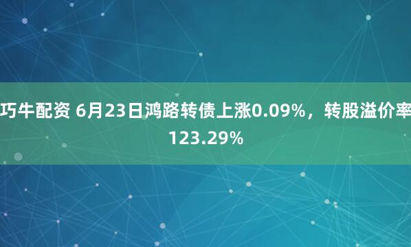 巧牛配资 6月23日鸿路转债上涨0.09%，转股溢价率123.29%