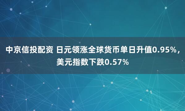 中京信投配资 日元领涨全球货币单日升值0.95%，美元指数下跌0.57%